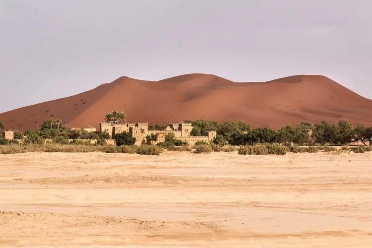 Erg Chebbi sand dunes near Merzouga at sunset on the 3 days private trip from Marrakech