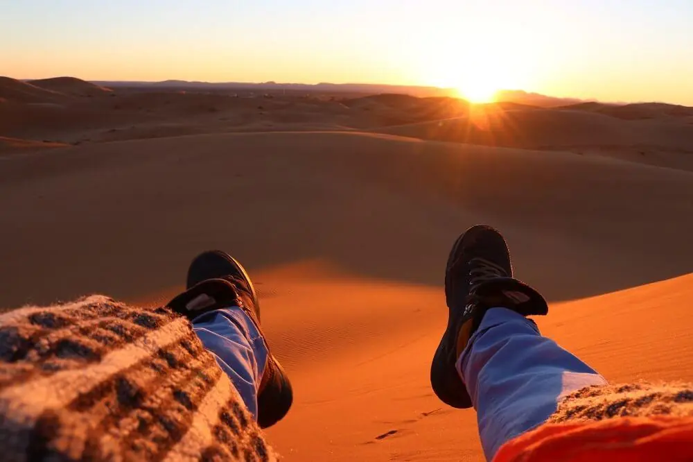 Looking out over the dunes at sunrise from the top of a ridge